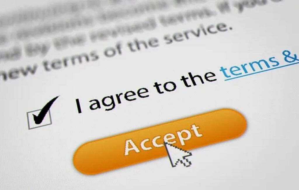 Accepting the terms and conditions of using an online service 