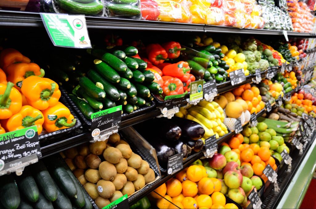 Organic food section in a grocery store