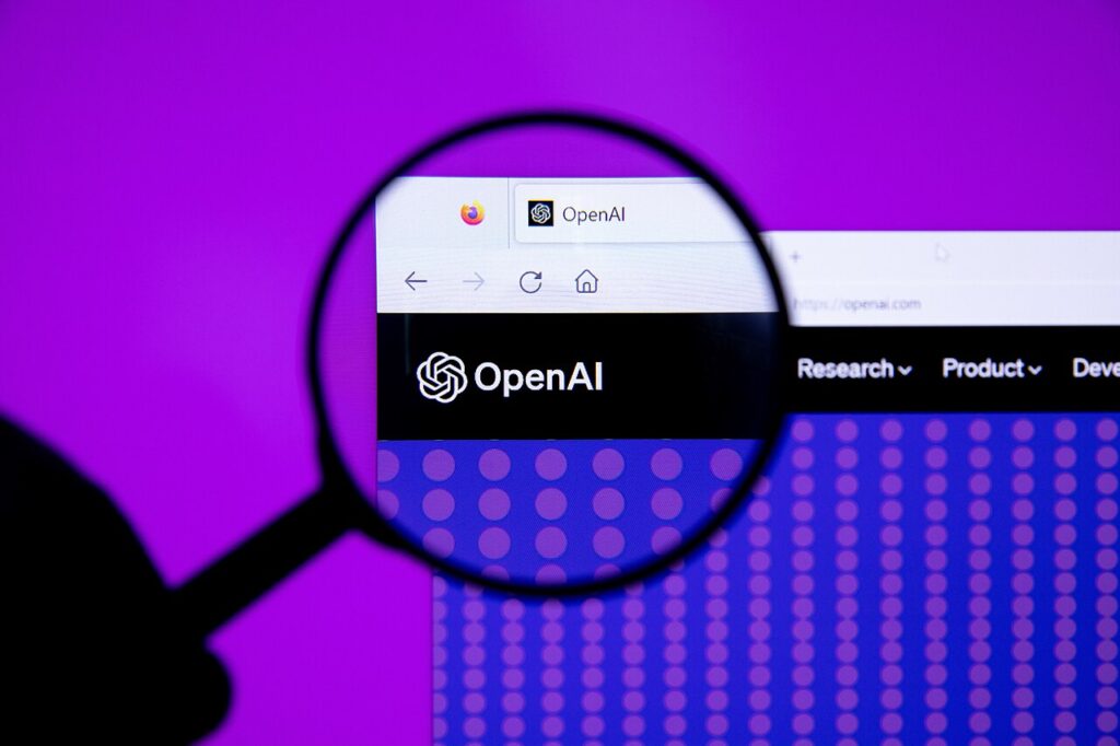 OpenAI logo with magnifying glass