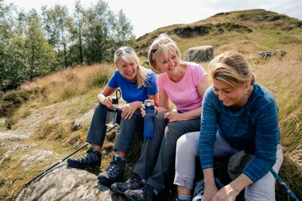 Three women on a hike