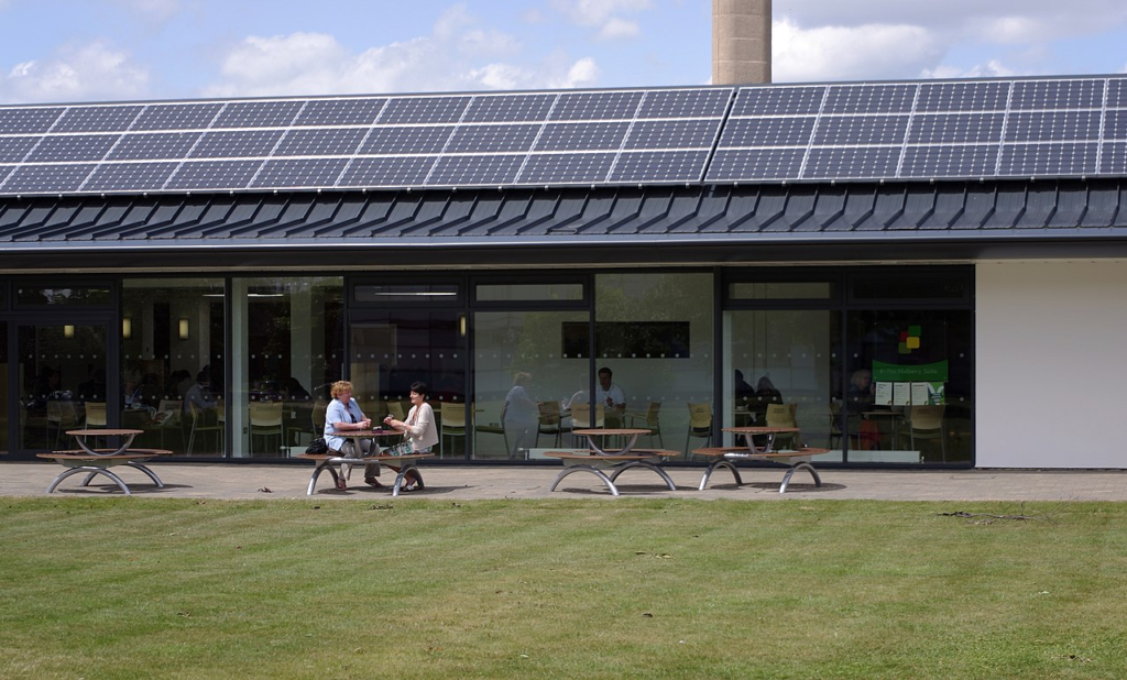 Solar panels on the roof of Open University’s commissary