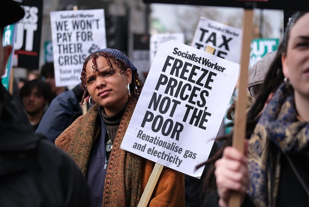 People protesting the cost of living crisis