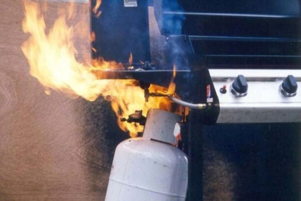 A gas explosion next to a barbeque grill