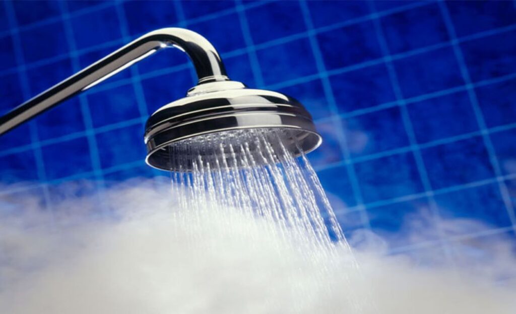 Shower with steamy droplets