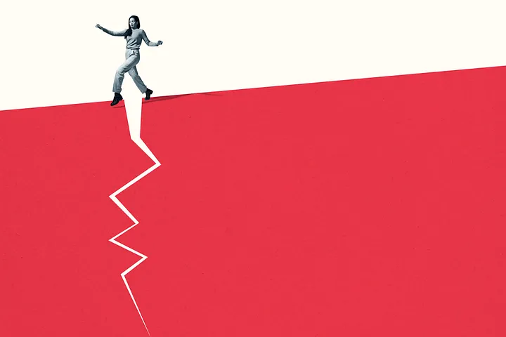 An infographic showing a woman navigating a risky terrain