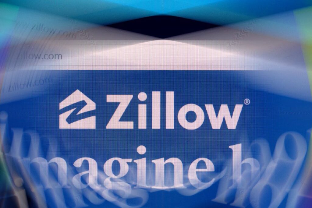 Zillow logo on company website displayed on computer screen