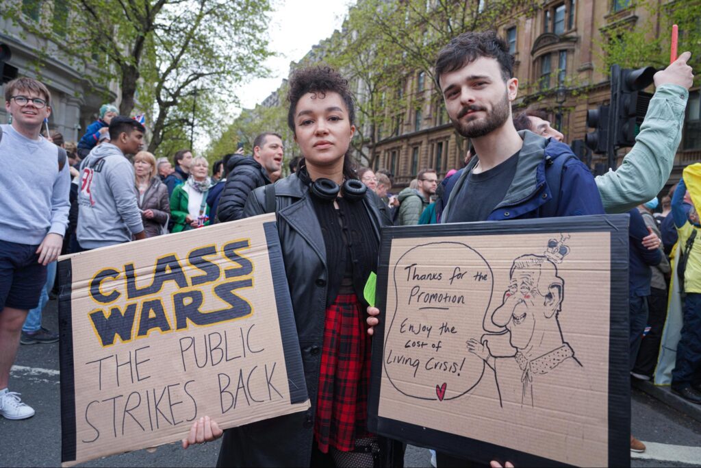 People protesting the high cost of living in the UK