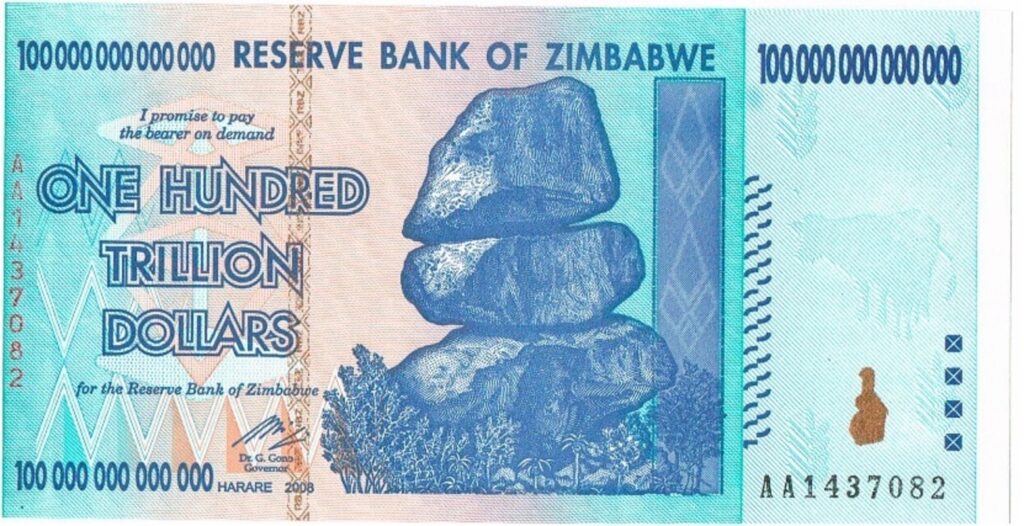 One hundred trillion Zimbabwean dollars