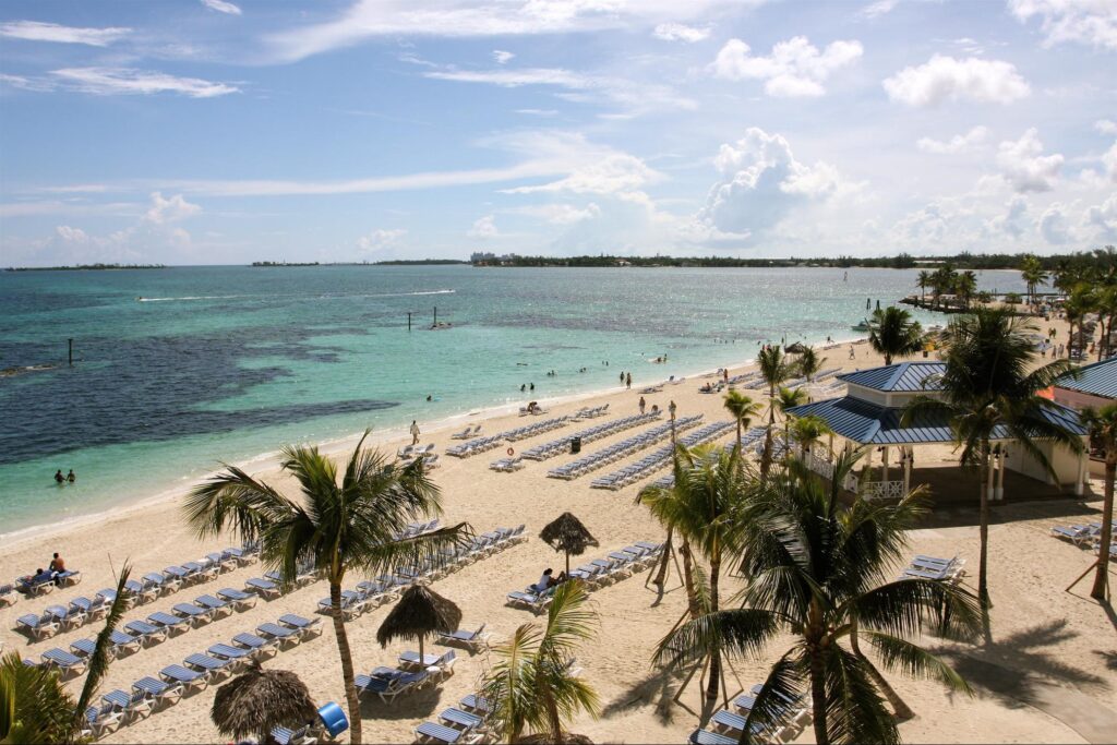 Beach view from the balcony of Sheraton Hotel, Bahamas