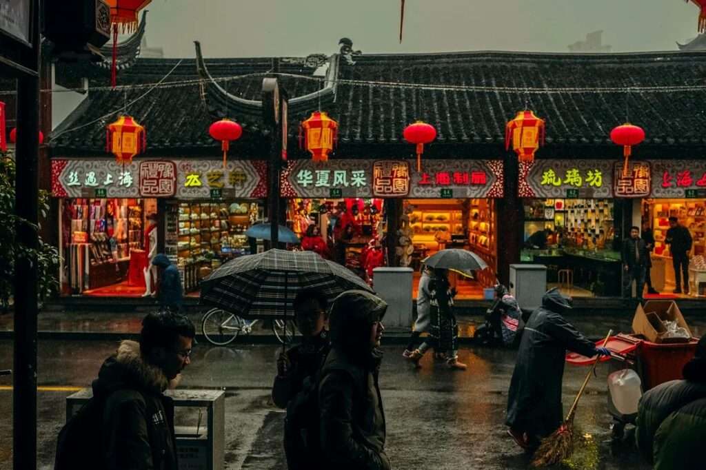 Chinese street decorated with local lamps