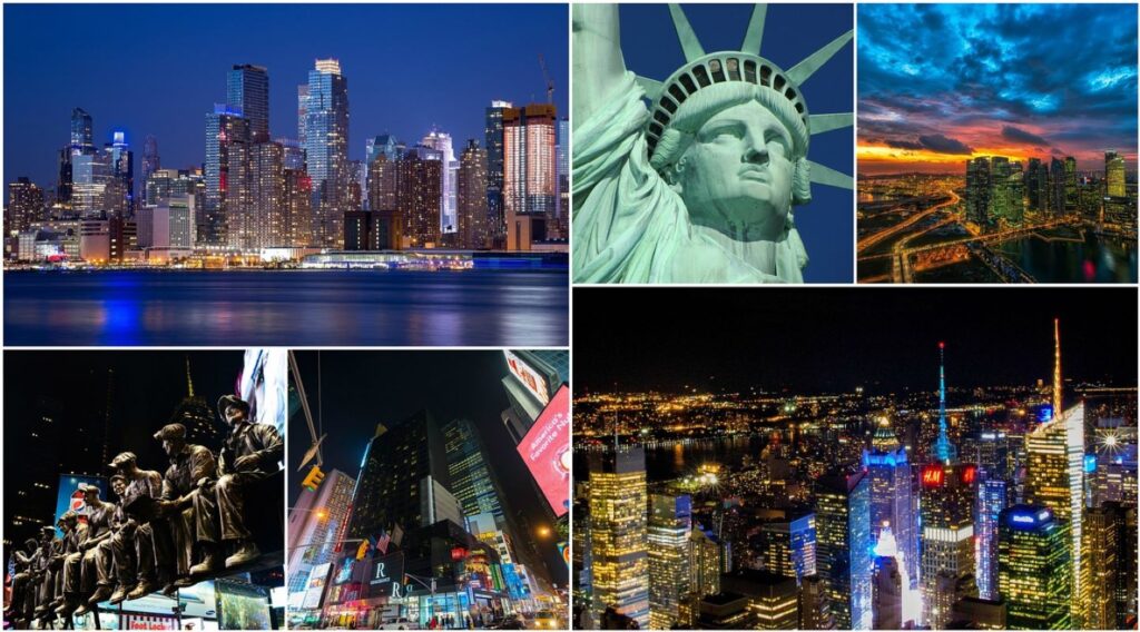 Collage of tourist attractions in New York