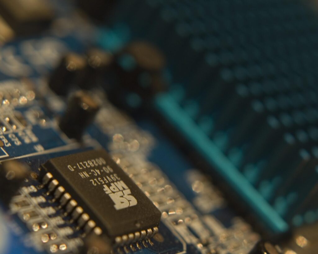 A closeup shot of an onboard microchip 