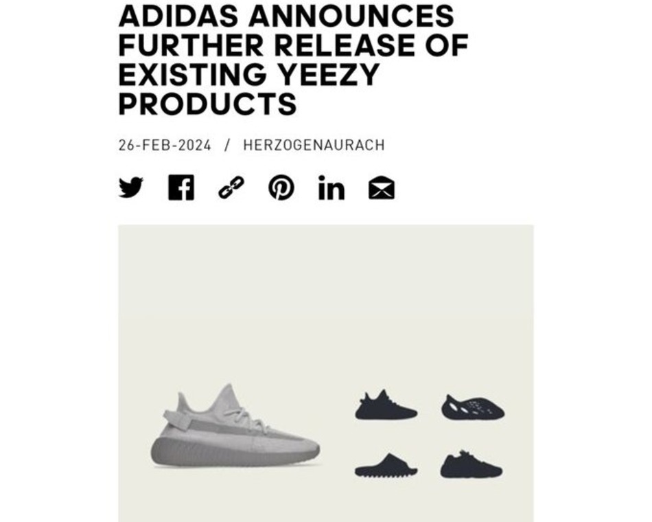 Official announcement of Yeezy raffle on Adidas website