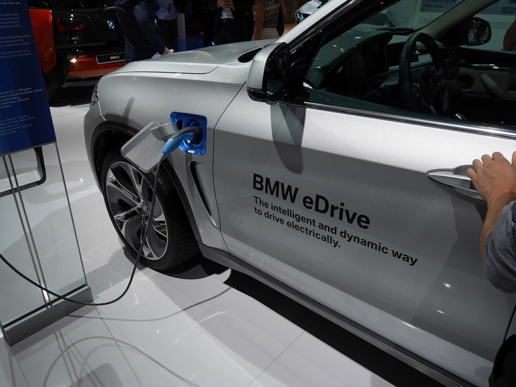 BMW’s hybrid plugged in at a car showroom