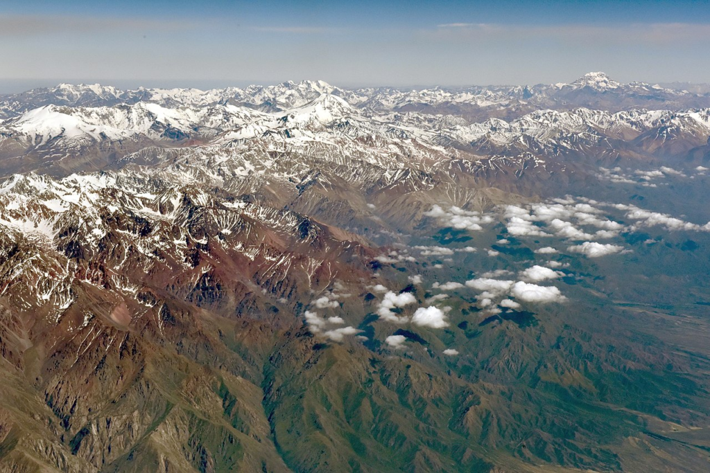 Andes mountains from 35,000 feet