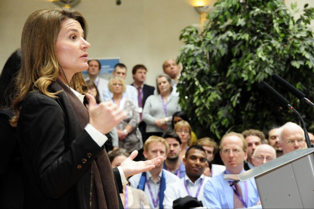 Melinda French Gates speaks to staff at DFID