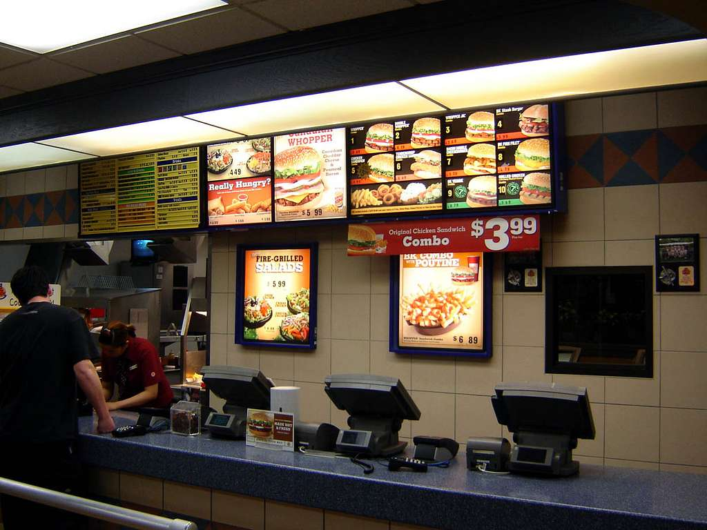 Menu boards at a Burger King diner