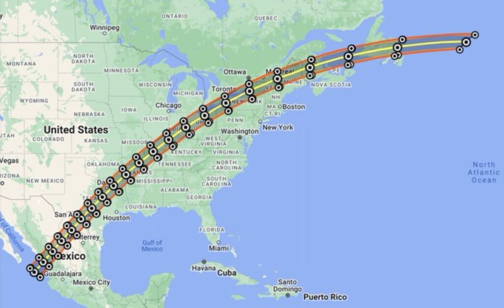 Progression of the eclipse through the US