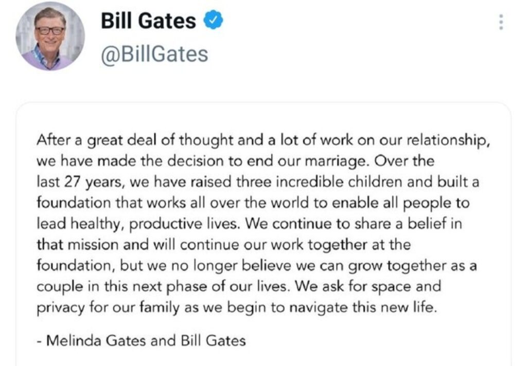 Bill and Melinda tweeted exactly the same post to announce their divorce