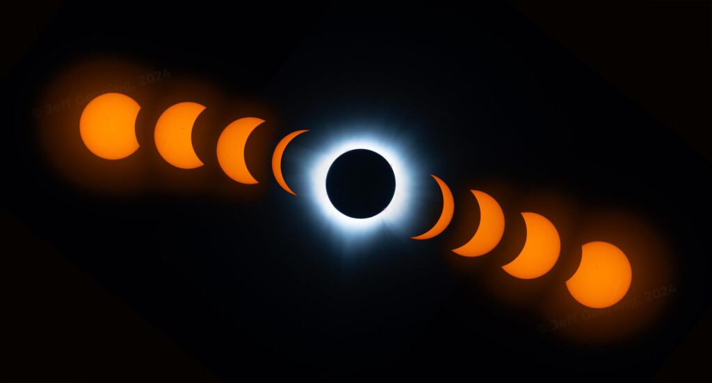 Different stages of the April 8 eclipse