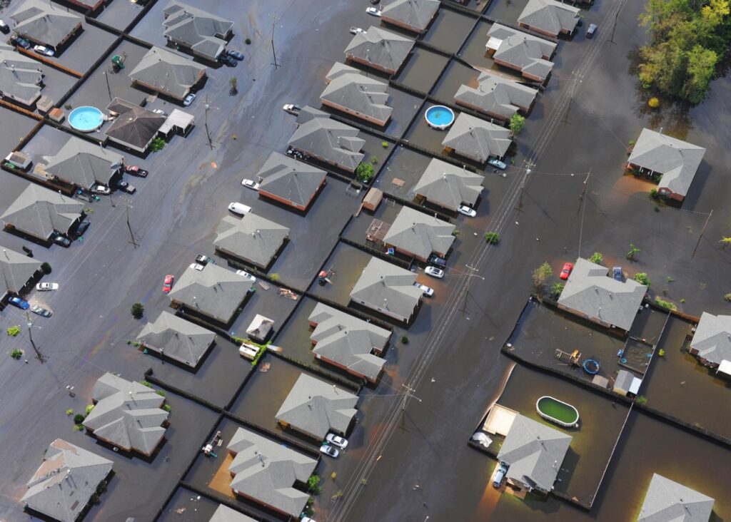 Residential area taken over by flood