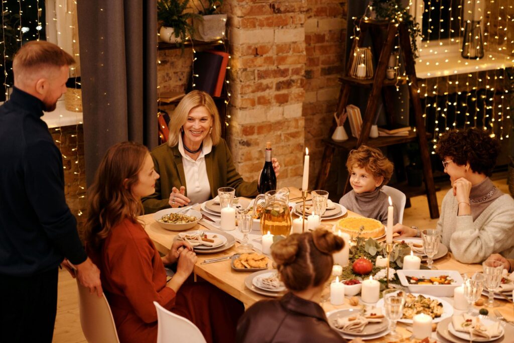 A family celebrating at the dinner table