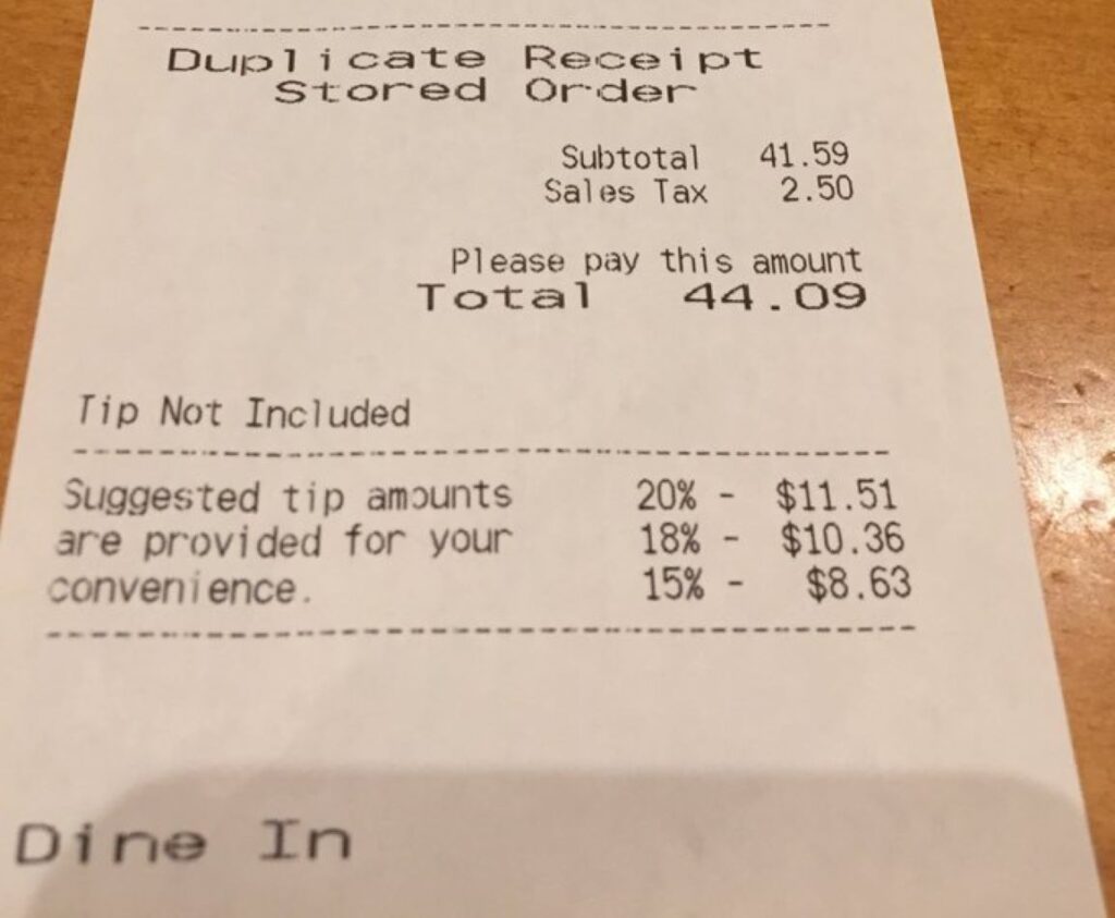 A dining bill