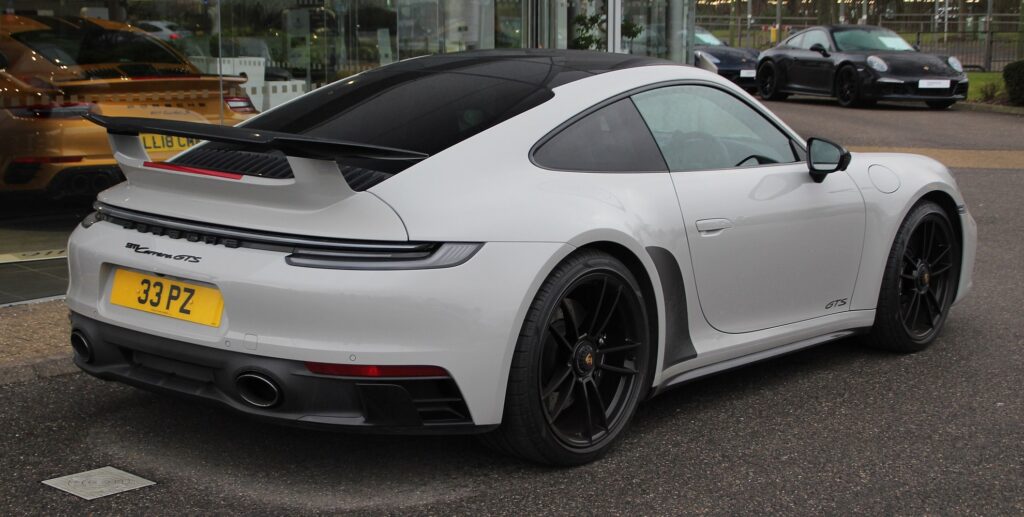 Rear view of a 2021 Porsche 911 (992) Carrera GTS