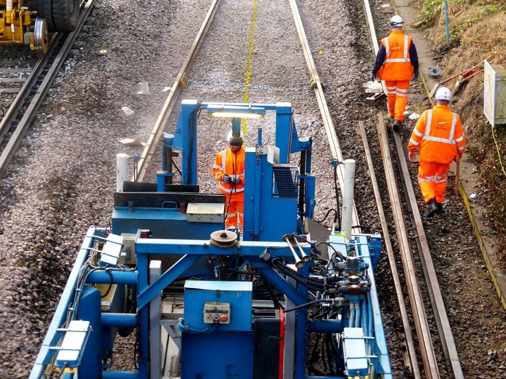 The front end of Balfour Beatty track construction machine