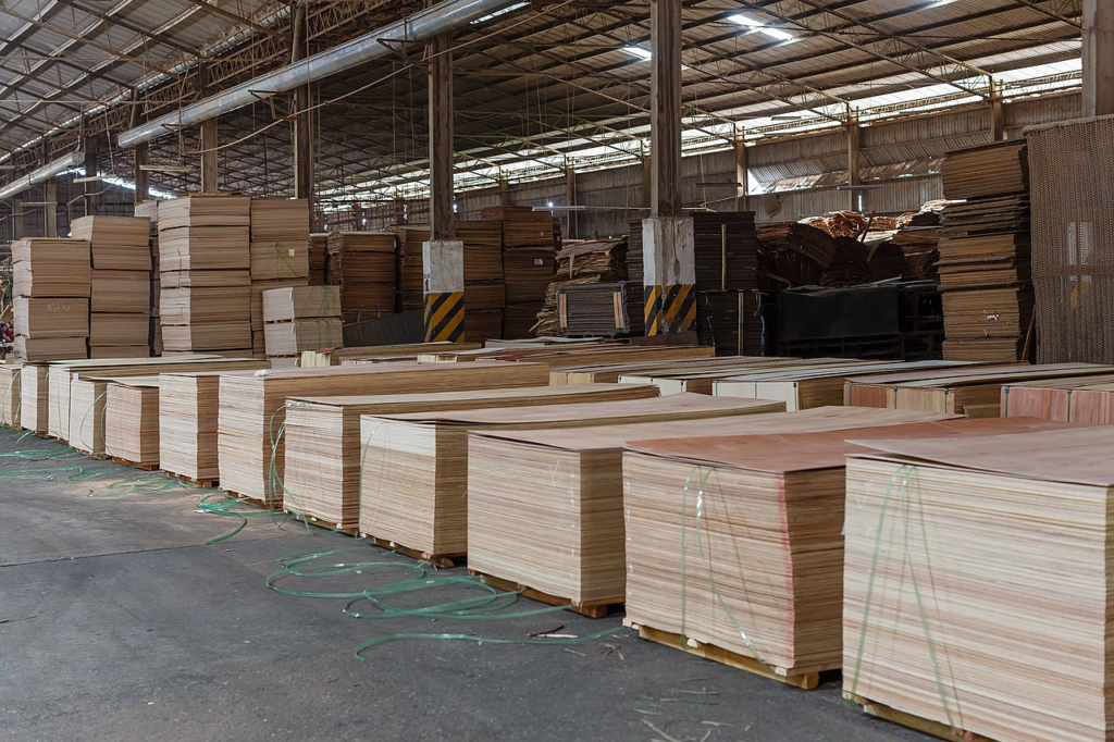 Piles of plywood, ready for sale