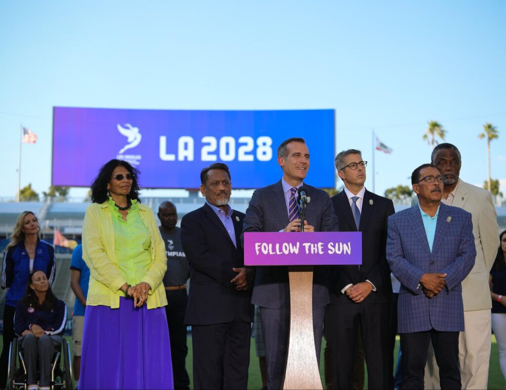 Mayor Garcetti announcing that Los Angeles will host the 2028 Olympic and Paralympic Summer Games