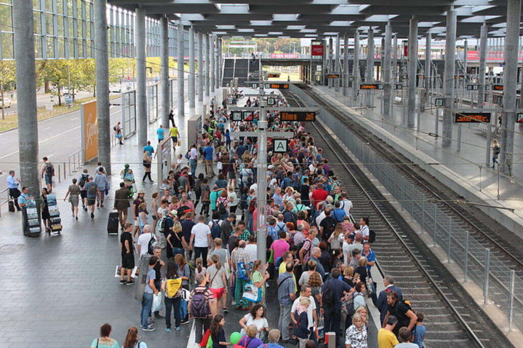 Crowd of people at a train station