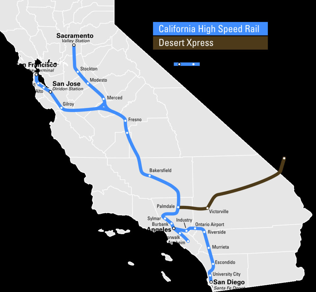 Map of planned high-speed rail lines in California