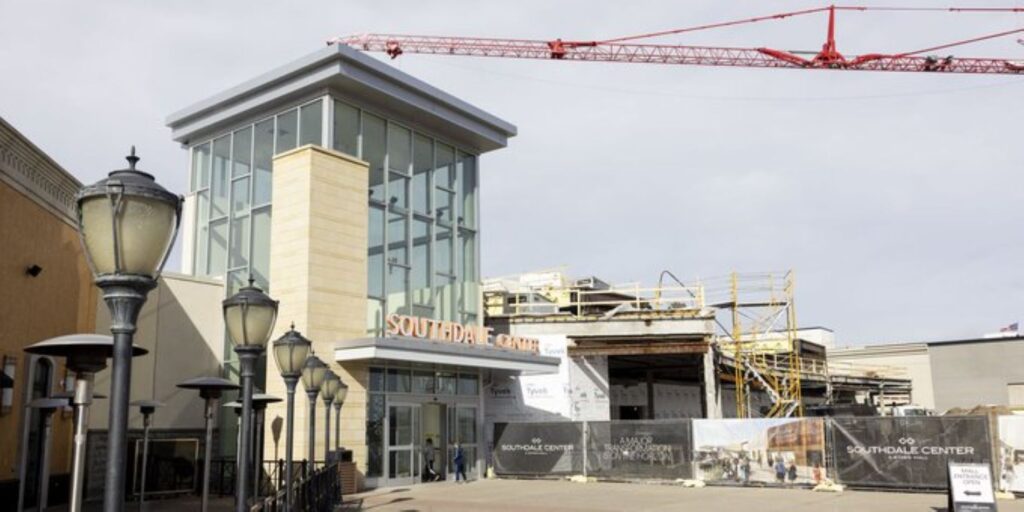 Cranes and scaffoldings around the Southdale Center