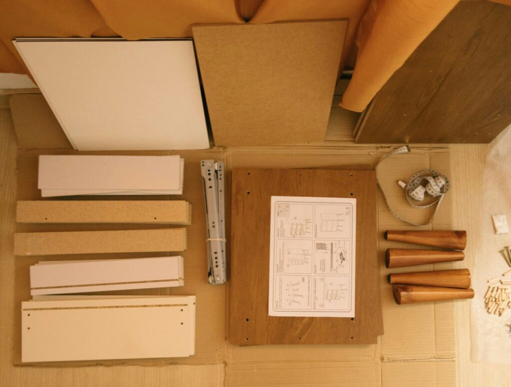 A set of flat-pack parts for a piece of furniture