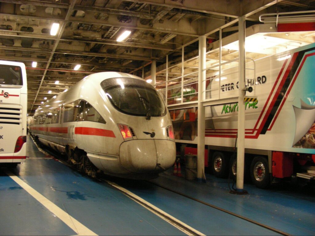 High-speed train parked on a ferry