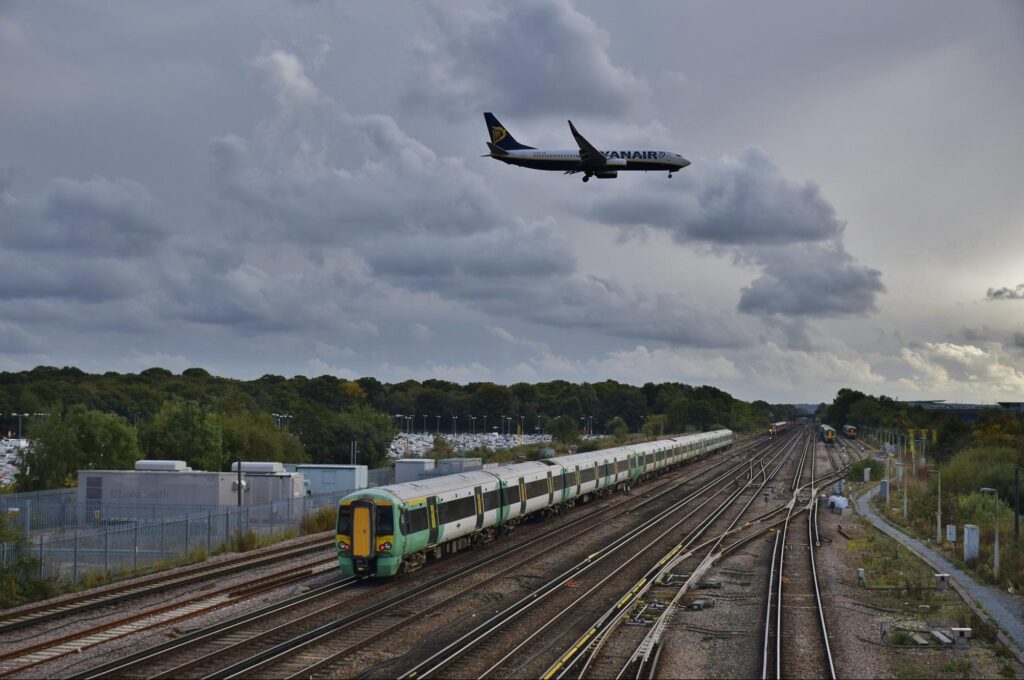 As a Ryanair Boeing 737-800 passes over on the final approach