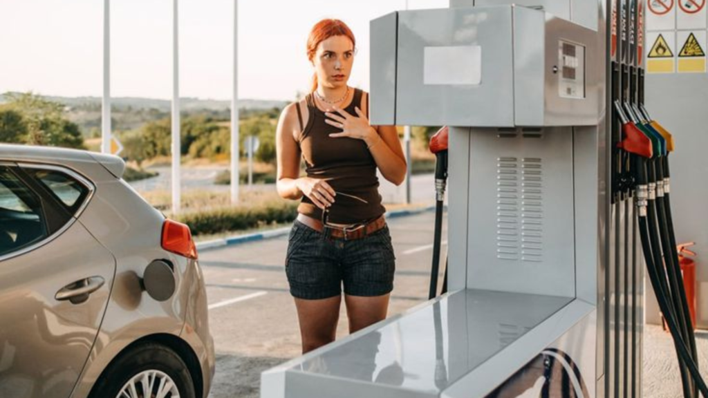 Girl expressing shock to gas price