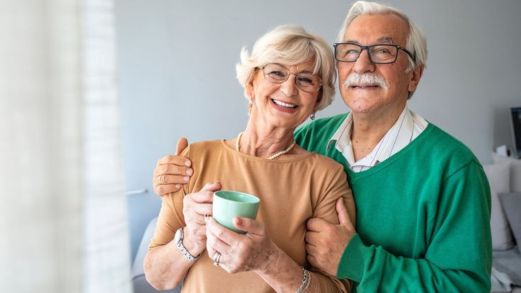 Old couple smiling