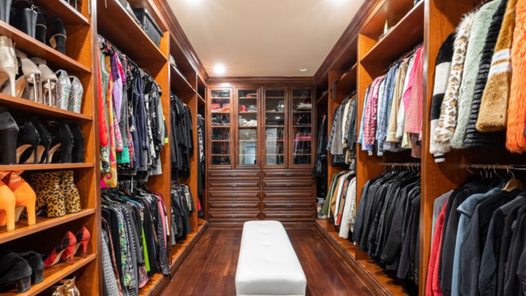 A walk-in closet