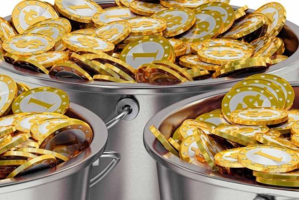 Three buckets of coins