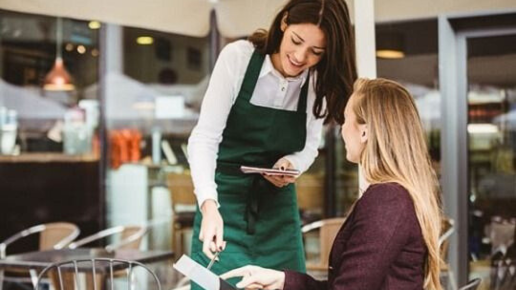 A customer and waitress