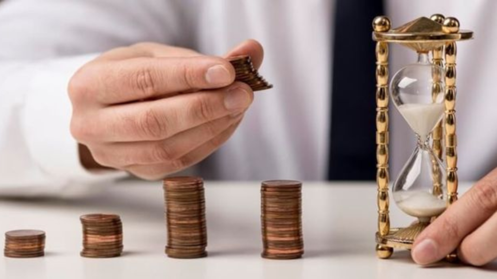 Stacks of coins being laid