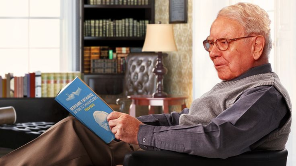 Warren Buffet reading a book