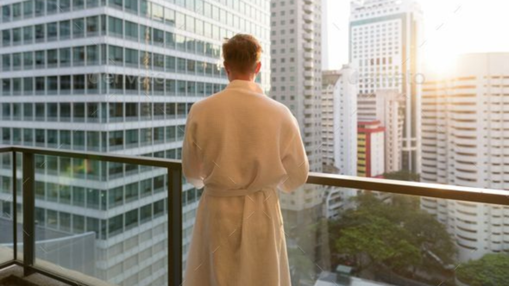 Man standing on balcony 