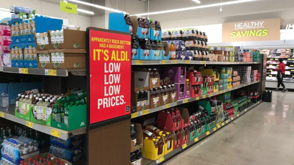 Supermarket shelves of groceries