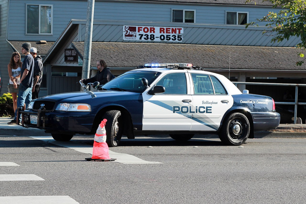 Police car blocks scene of non-injury accident