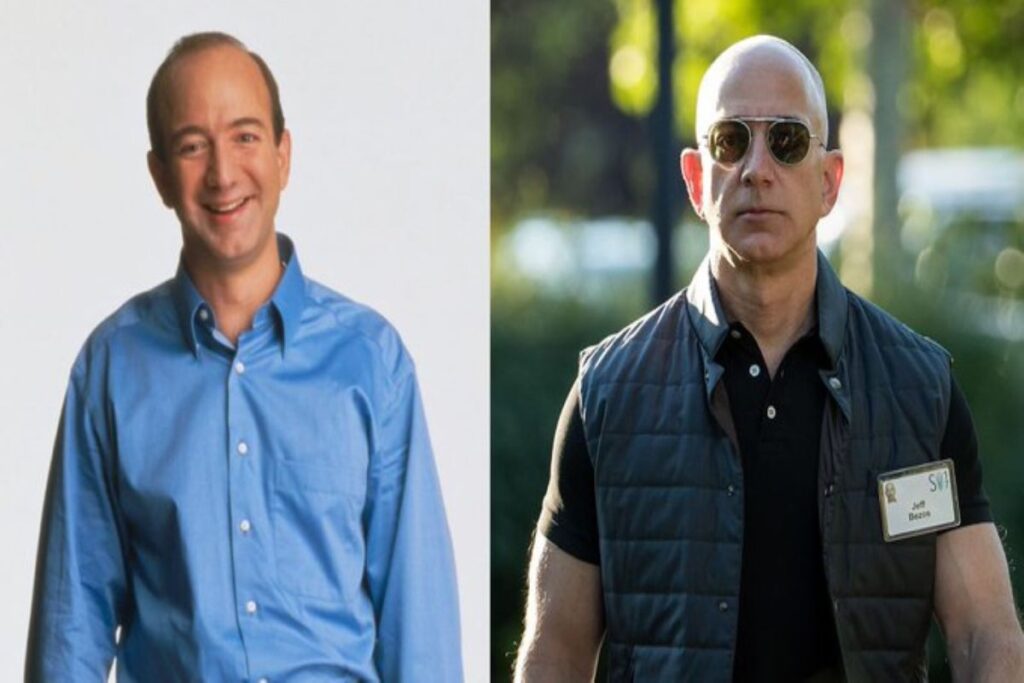 Collage of Jeff Bezos, then and now