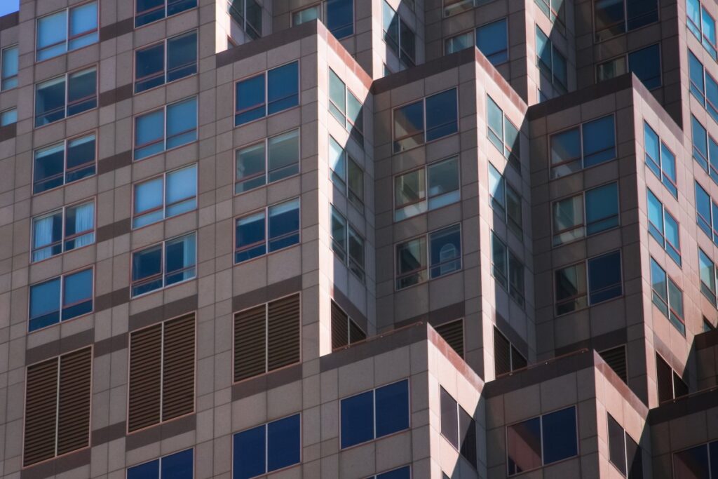 High-rise building with small apartments