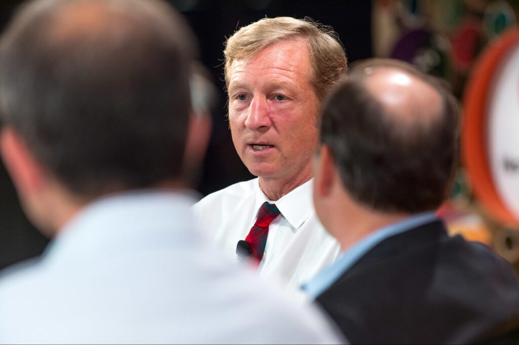 Tom Steyer and Andy Karsner discussing how to help Americans think green